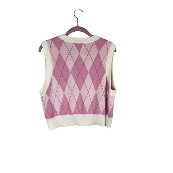 Hello Kitty Knit Sweater Vest Pink XL Argyle Preppy Academia Grunge Plaid 90s - Picture 7 of 8